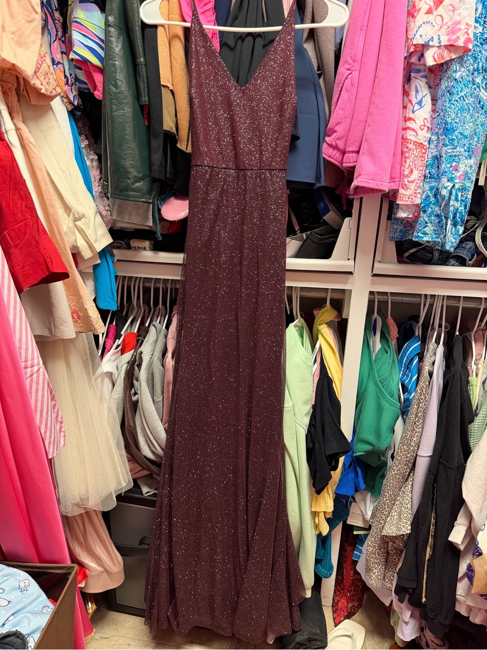 Sparkle V-Neck Evening Gown in Deep Wine - Cross Back with Bow